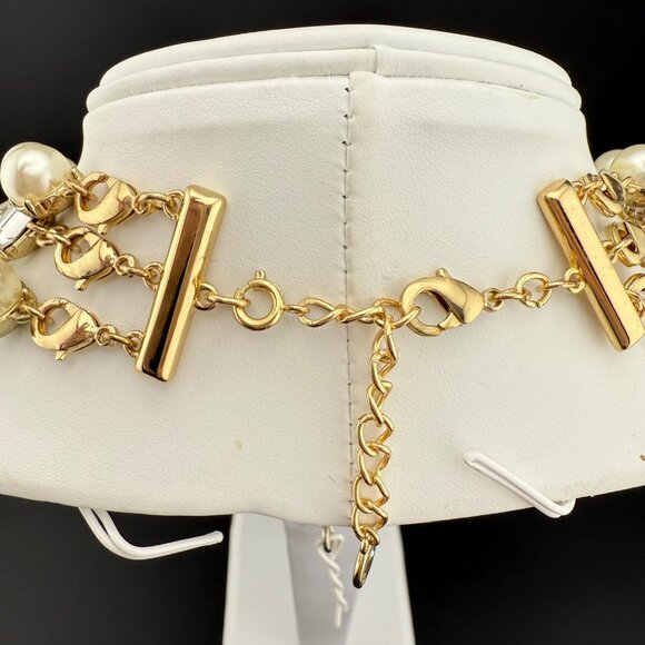 Triple Strand Pearl & Crystal Gold-Tone Necklace Charter Club Lobster Clasp Jewe - Picture 5 of 7